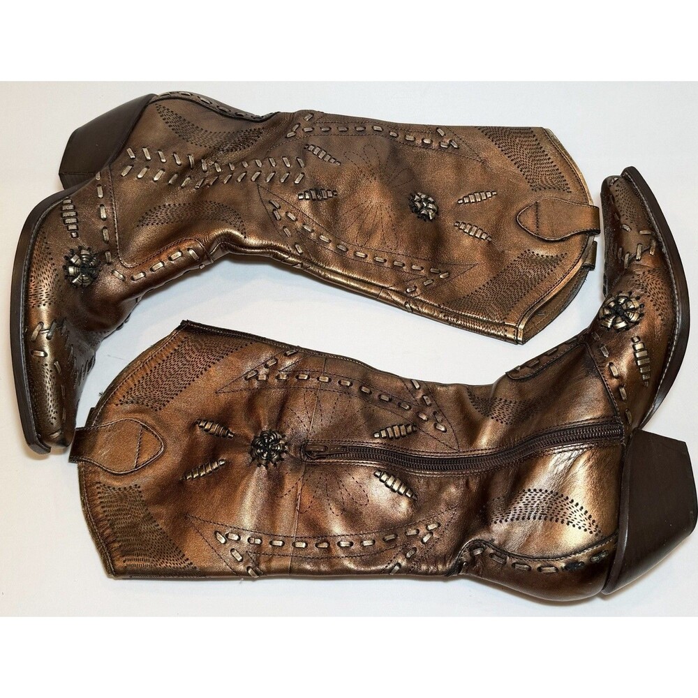 BCBGirls Bronze Metallic Leather Western Boots Pointed Toe Side Zip Women’s 7B